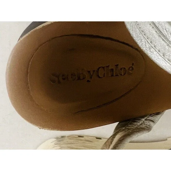 See By Chloe Glyn Platform Sandal Womens 39 US 8 Metallic Silver Espadrilles - Picture 8 of 11